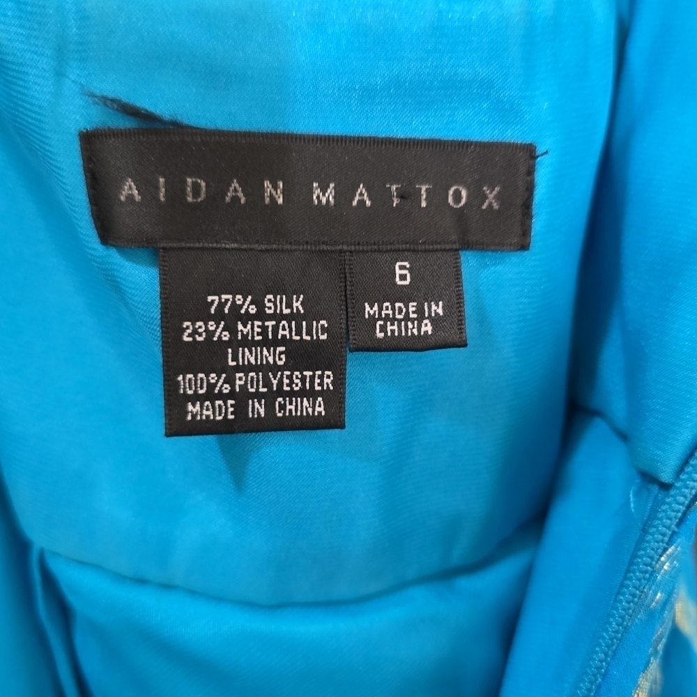 Aidan Mattox Foil Halter Neck Maxi Gown 6 Silk Metallic Blue With Gold Foil - Picture 7 of 8